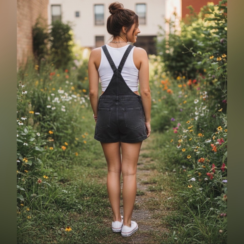 Aerie Washed Black Denim Shortalls - Size XS - Picture 2 of 12